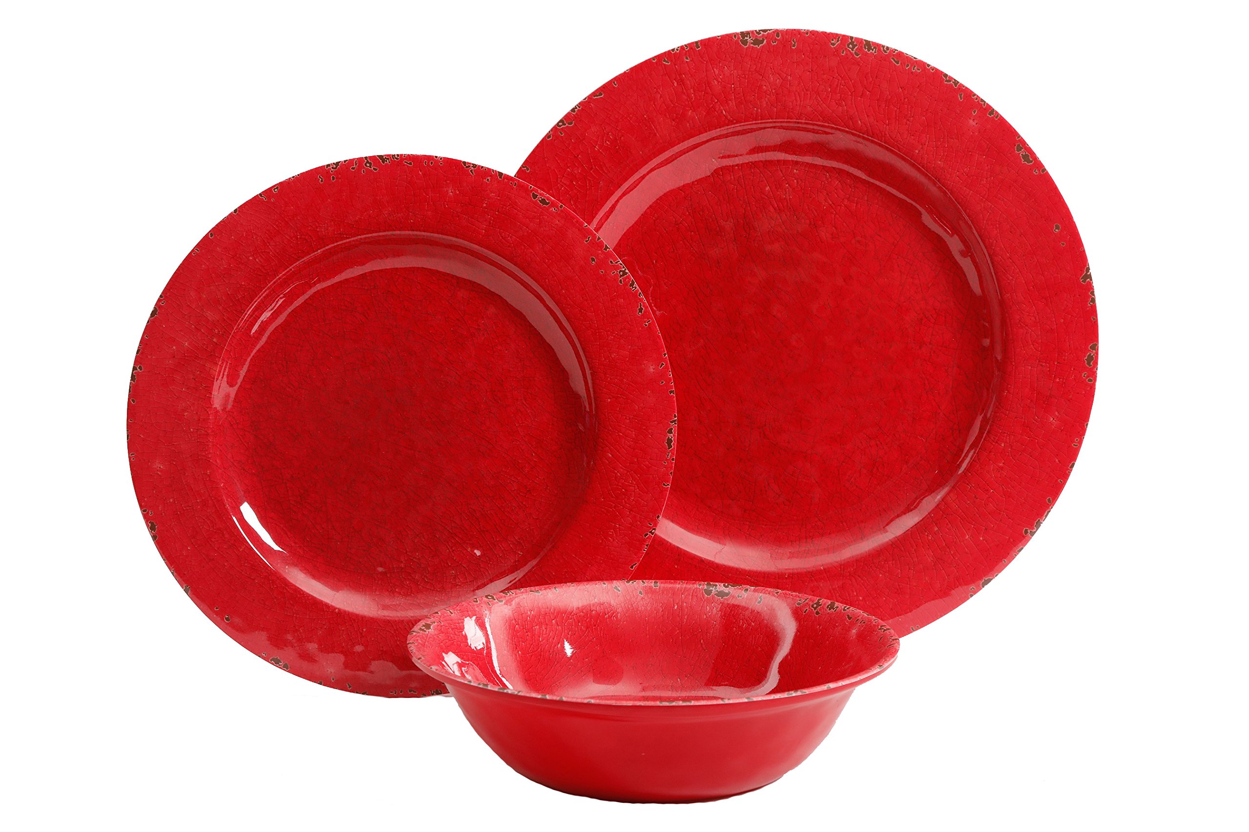 Laurie Gatesby Gibson Mauna Melamine Dinnerware Set, Service for 4 (12pcs), Red Rustic