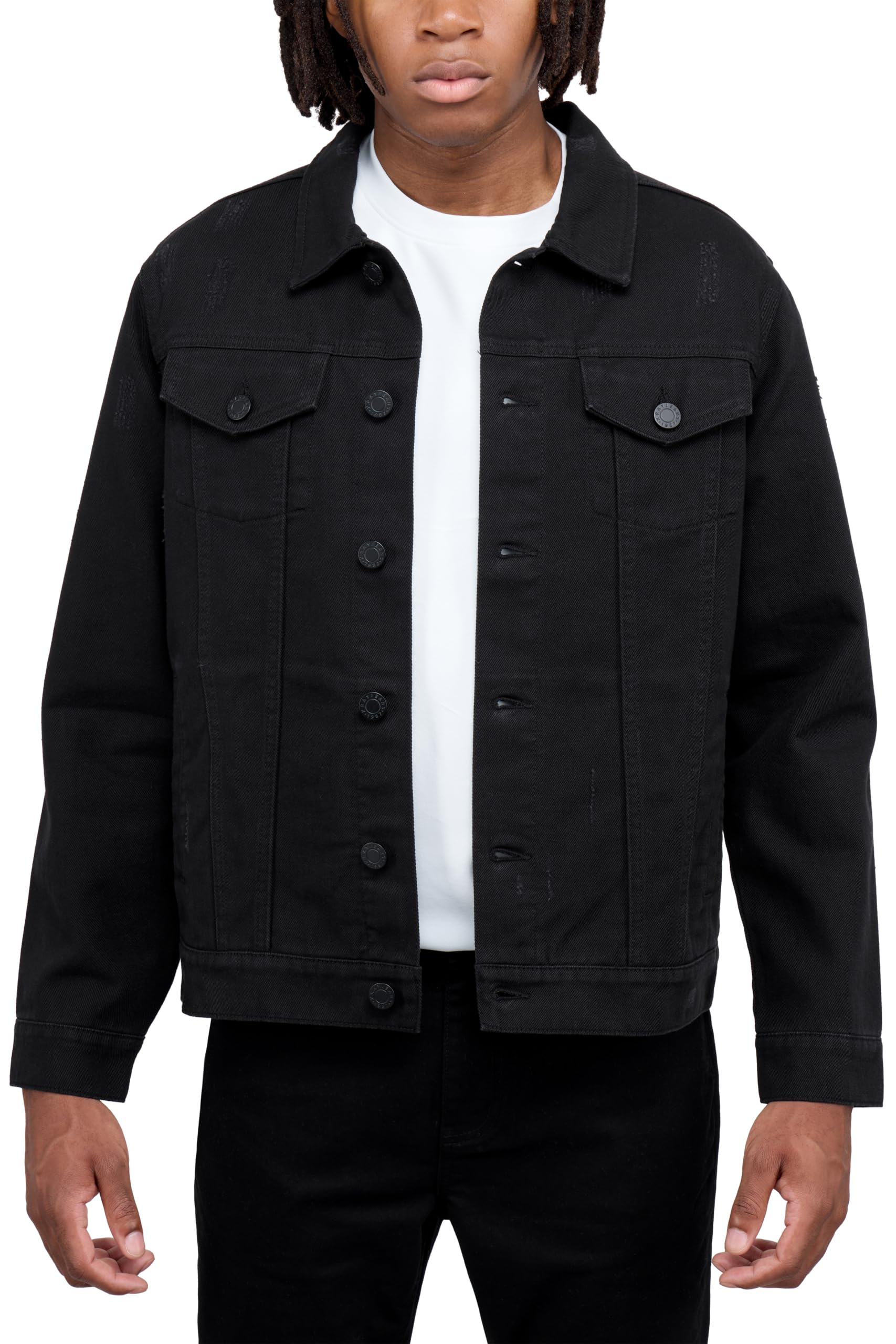 X RAY Mens Denim Jacket Ripped Casual Trucker Distressed Jean Jacket for Men - Black - Medium