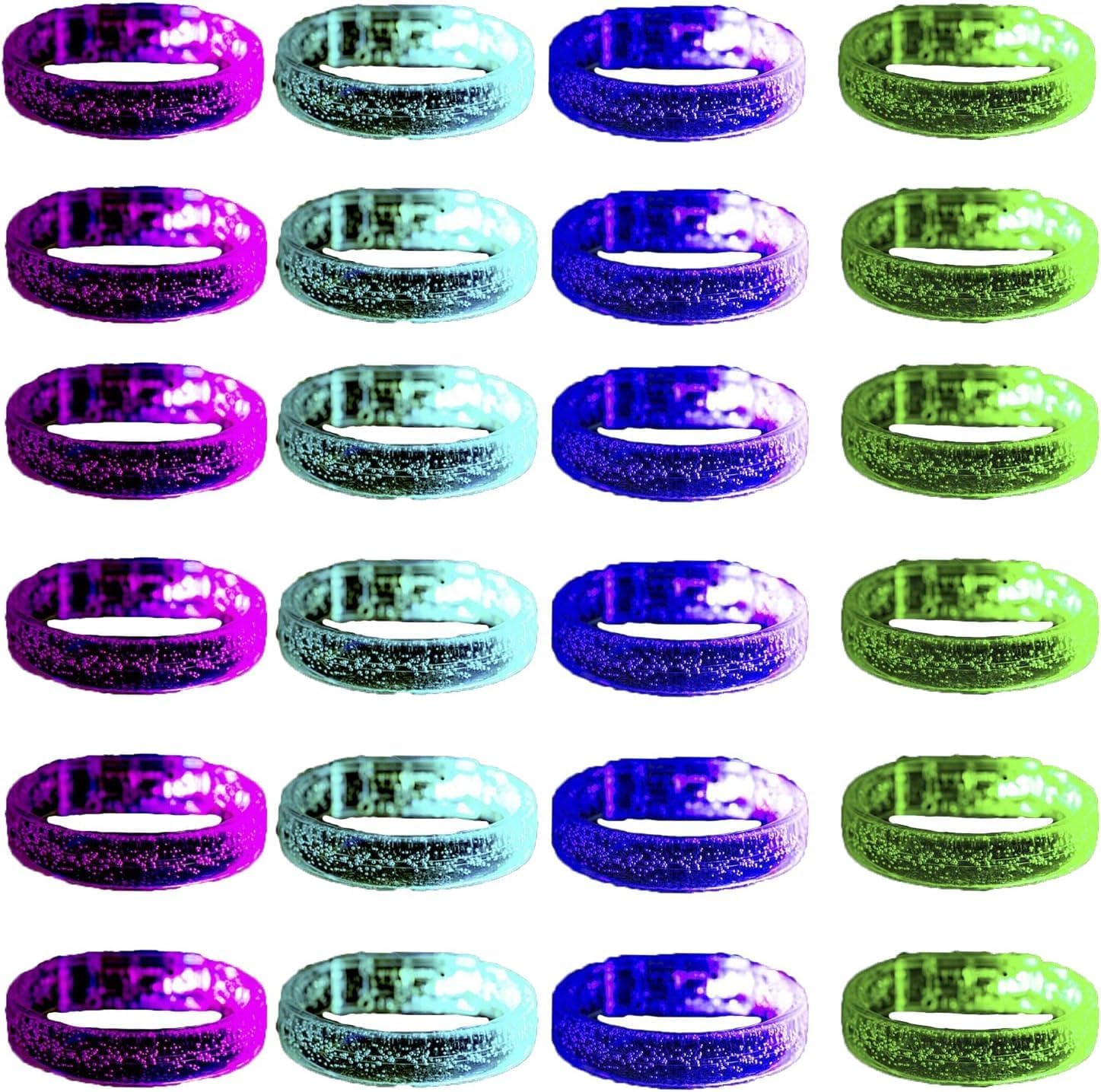 Flashing LED Light up Bracelets, Colorful Blinking Glow Wristbands Party Favors Toys Supplies for Birthday, Parties, Carnivals, Clear Case 50 Pack