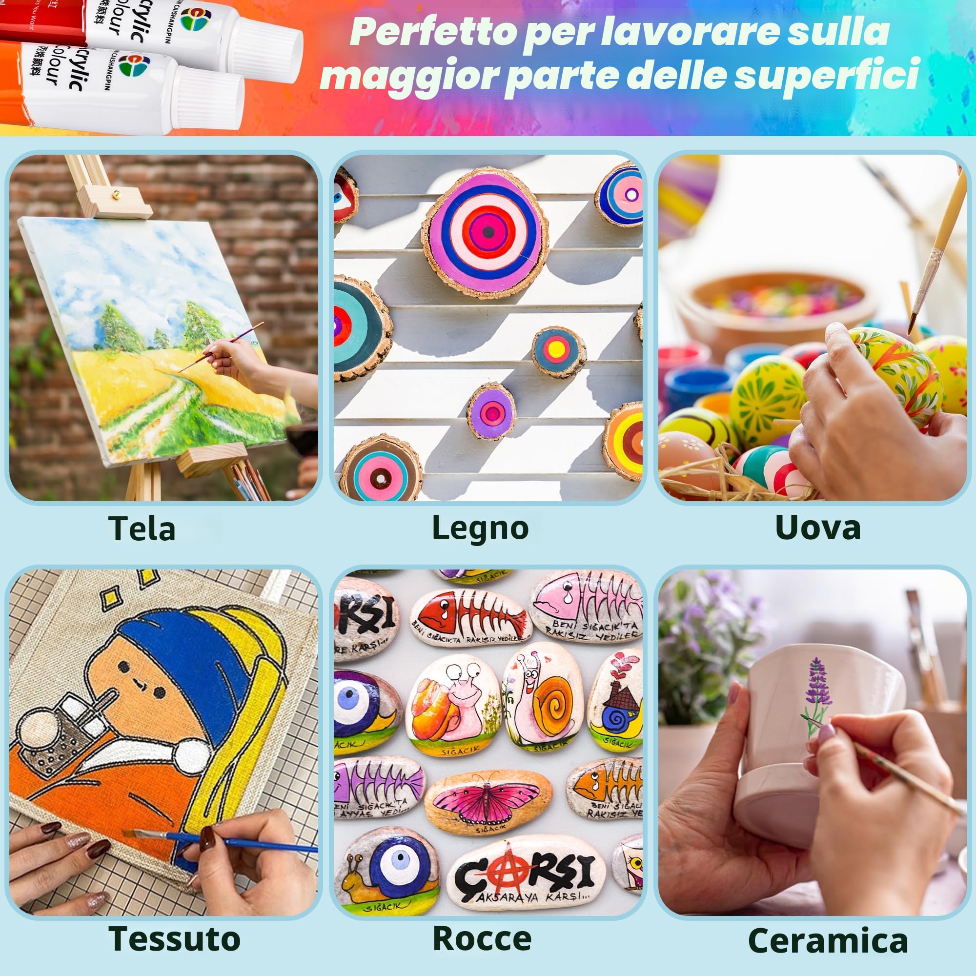 DazSpirit Set di Pittura Acrilica da 36 Colori | Colori Acrilici per Dipingere, Inclusi Pennelli, Palette e Tele, Colori Acrilici Ideale per Tela, Legno, Tessuto | per Principianti, Adulti e Bambini