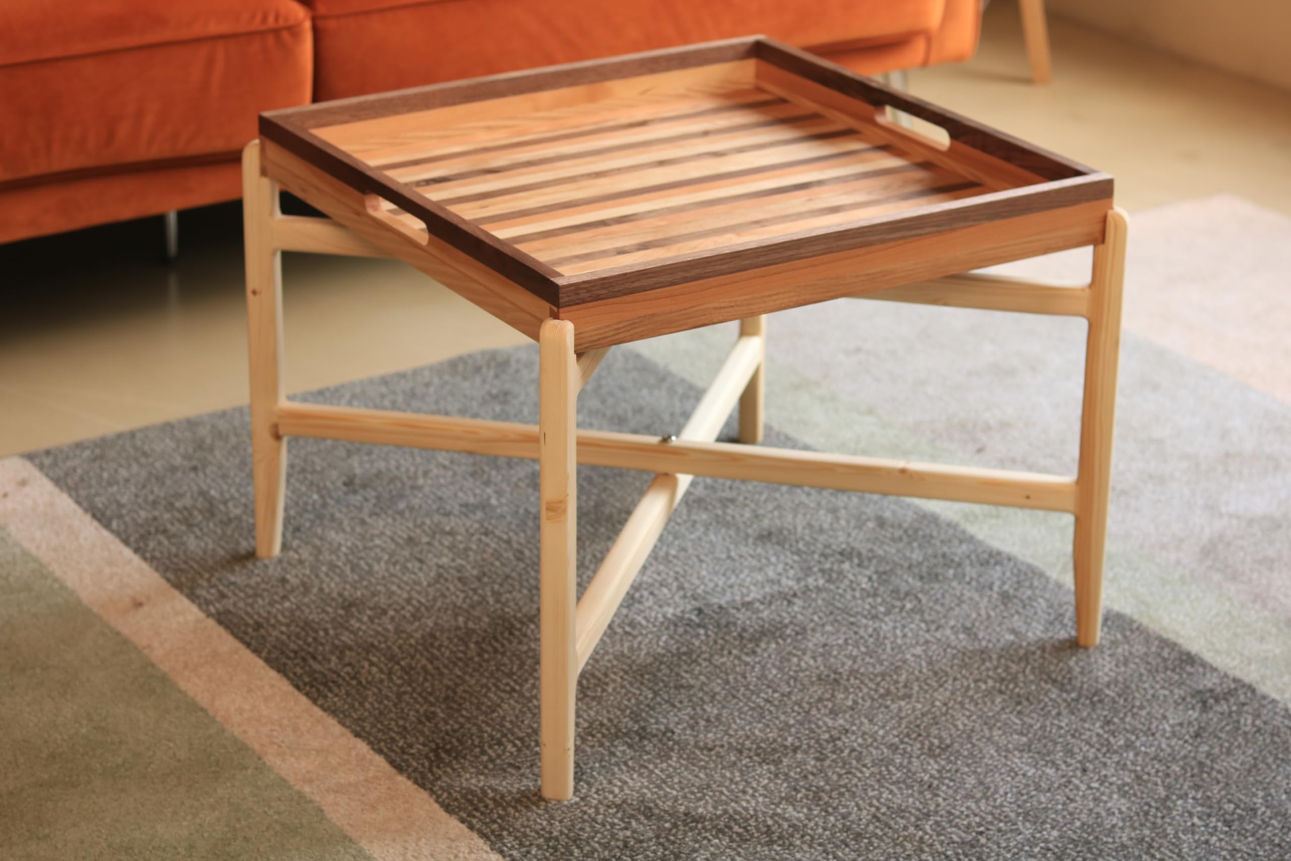 MUYOCUN 22 x 22 Inches Extra Large Ottoman Tray Wood Trays with Handles Square Wooden Solid Serving Tray for Ottoman Living Room (Walnut, Cherry, Ash Material)