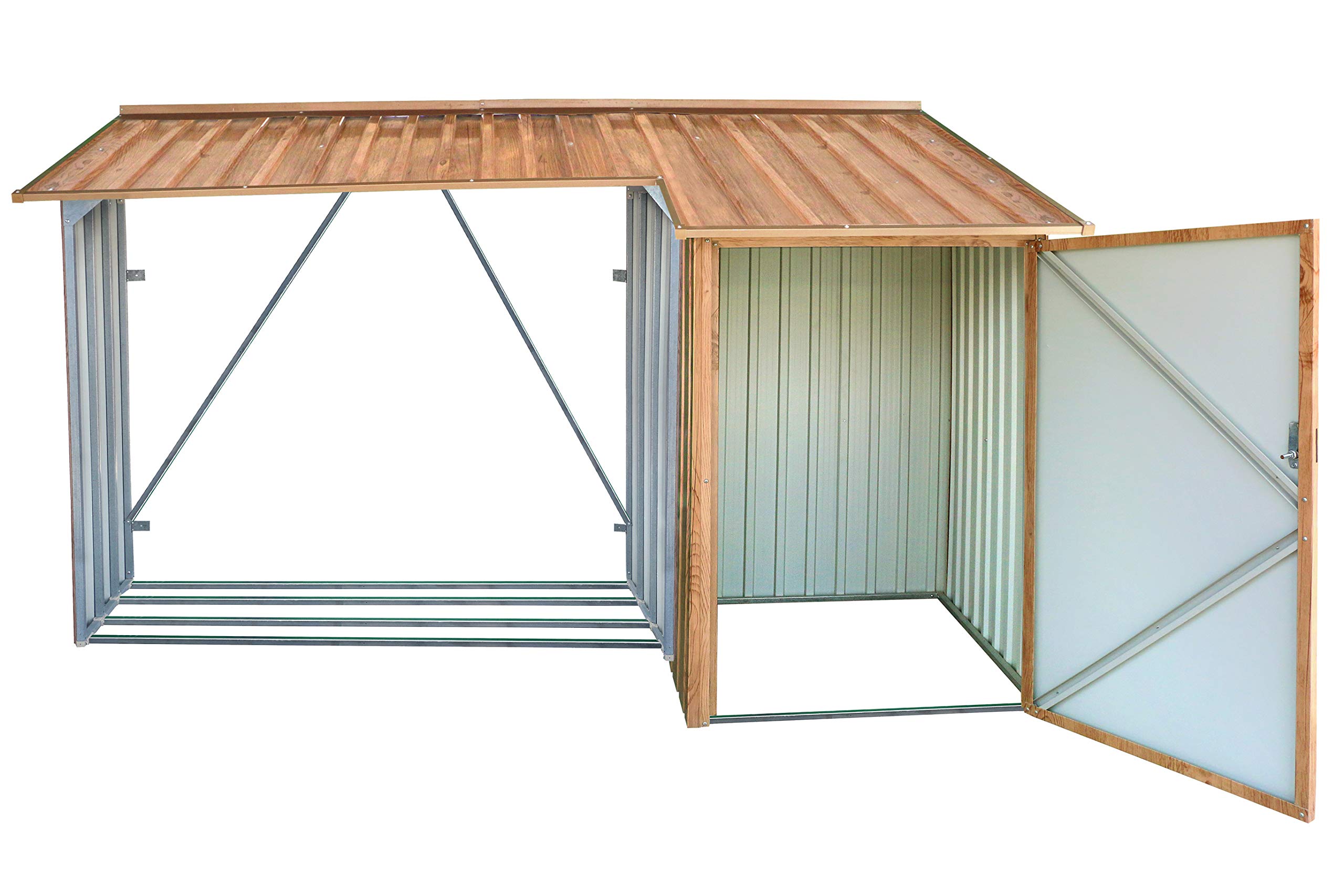 Duramax WoodStore Combo 8 x 3 Kaminholzunterstand, Holzlager mit seitlich geschlossenem Stauraum, Tür mit Schlüssel abschließbar, Boden zum Anheben des Holzes, Holzmaserung