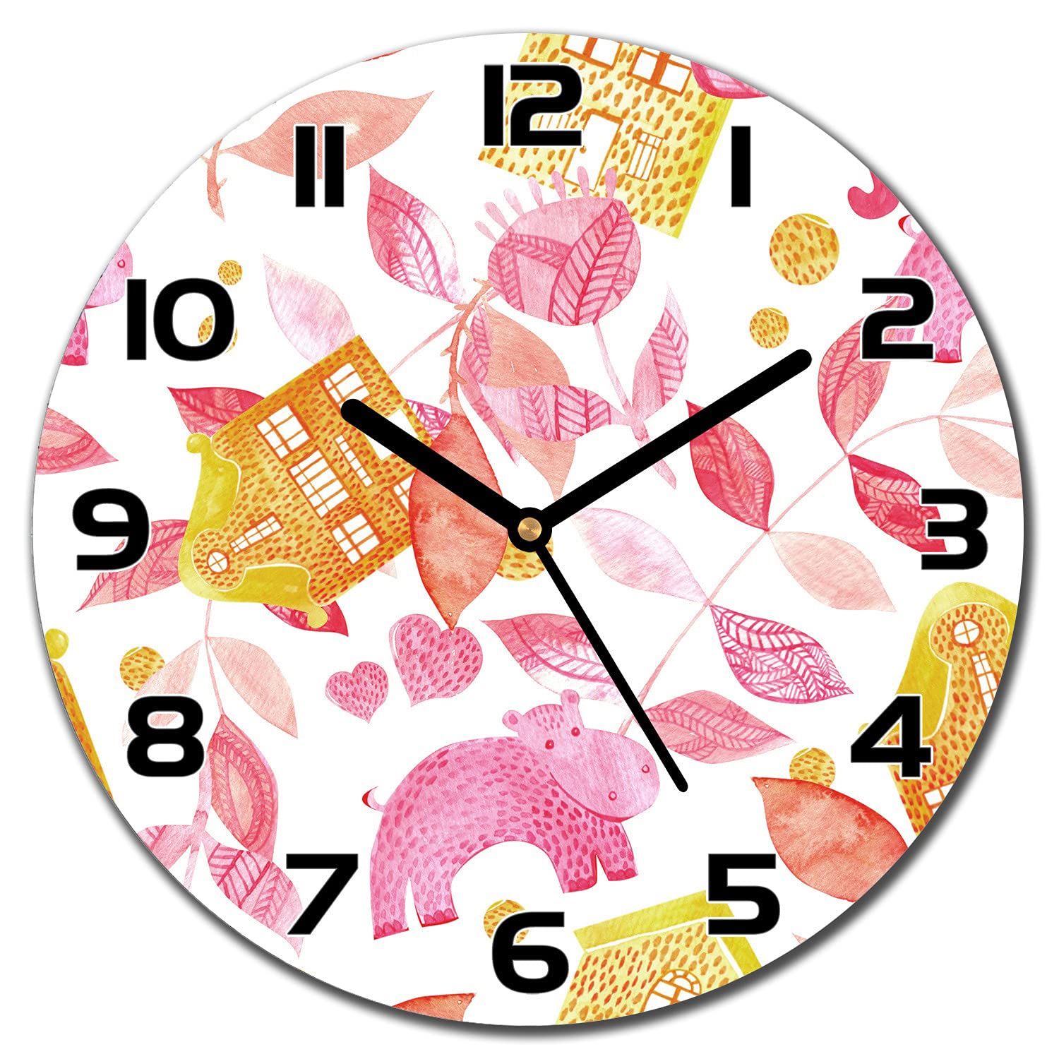 Horloge en verre avec aiguilles noires lisibles pour mur de cuisine