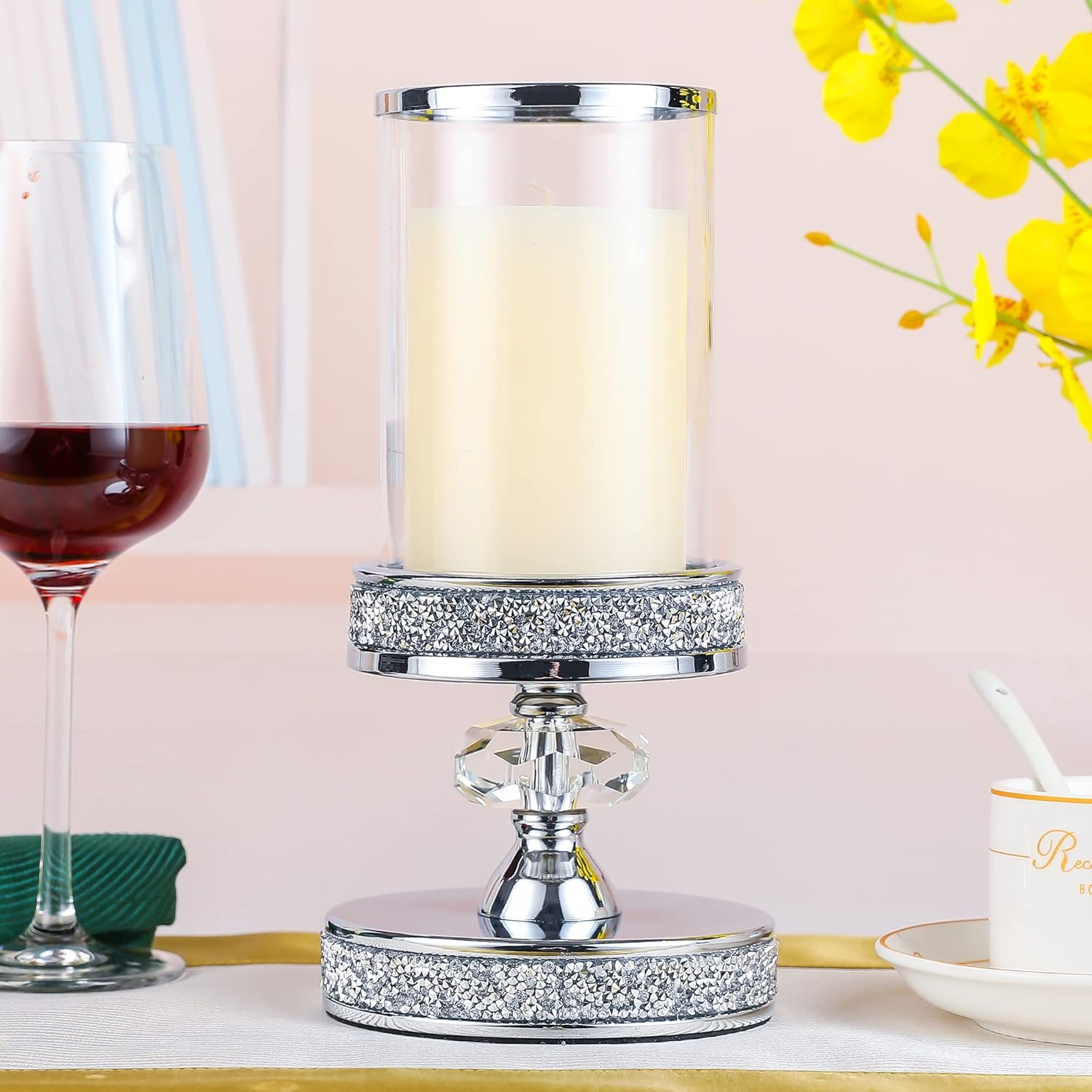 Candle Holder for Pillar Candle, Pillar Candle Holders for Wedding, Coffee Dining Table, Christmas, Table Centerpieces, Home Décor ZXC048D (1 Crystal Ball) - Image 7