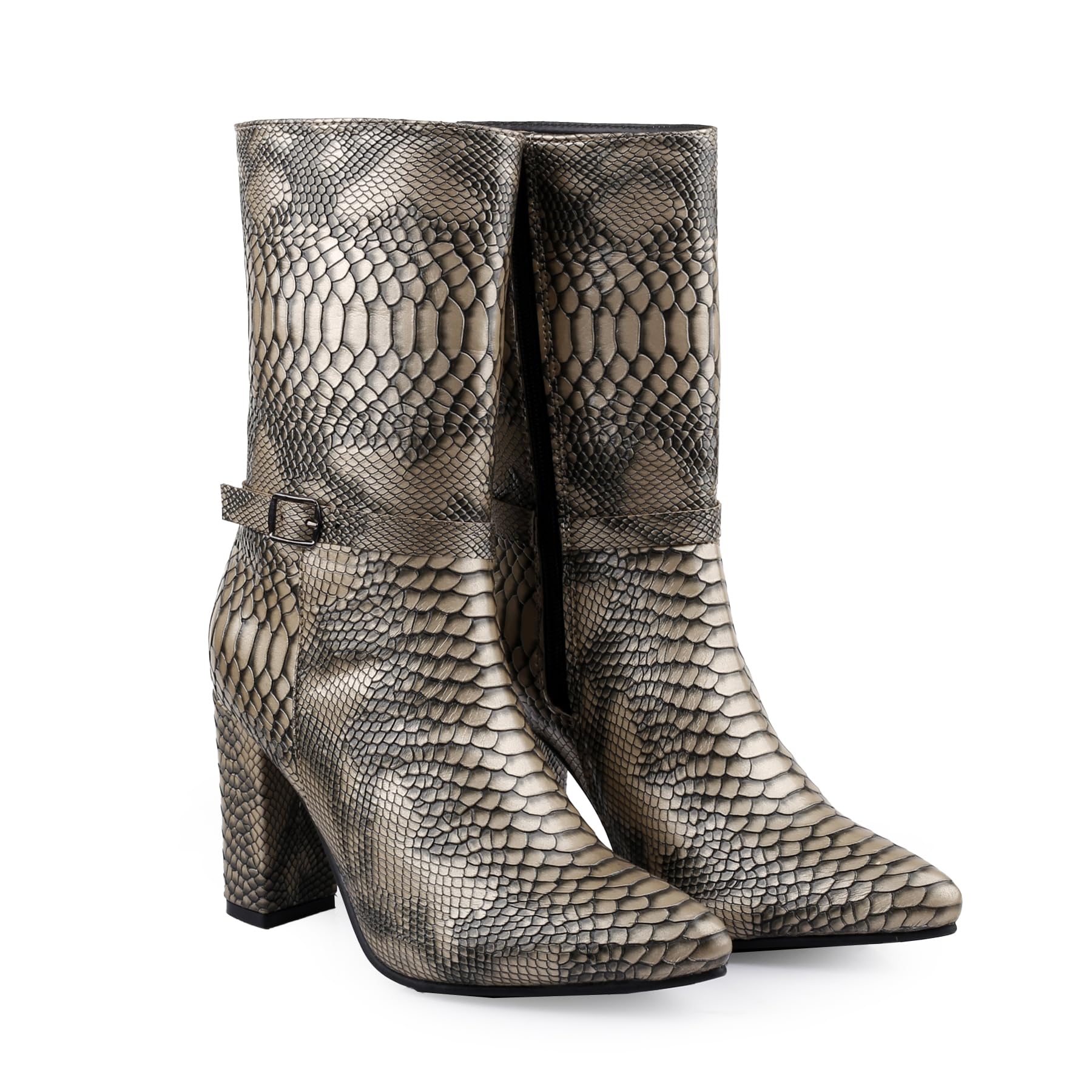 yuvrato baxi Women Stylish Buckle Design Boots And Casual Mid-Calf Dressy Boots With Snakskin Print Material-picture-48