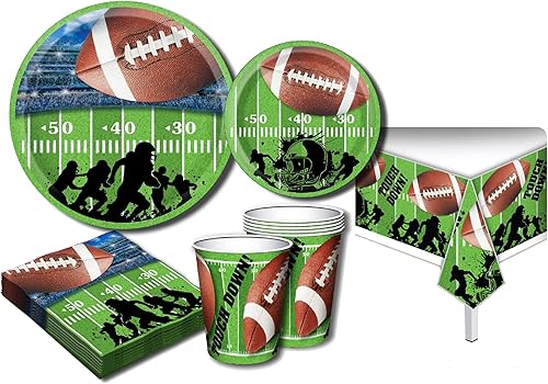 Miniatura 7 de Juego de suministros de fiesta temática de fútbol de lujo para 20 personas, incluye 20 platos grandes, 20 platos pequeños, 20 servilletas, 20 tazas