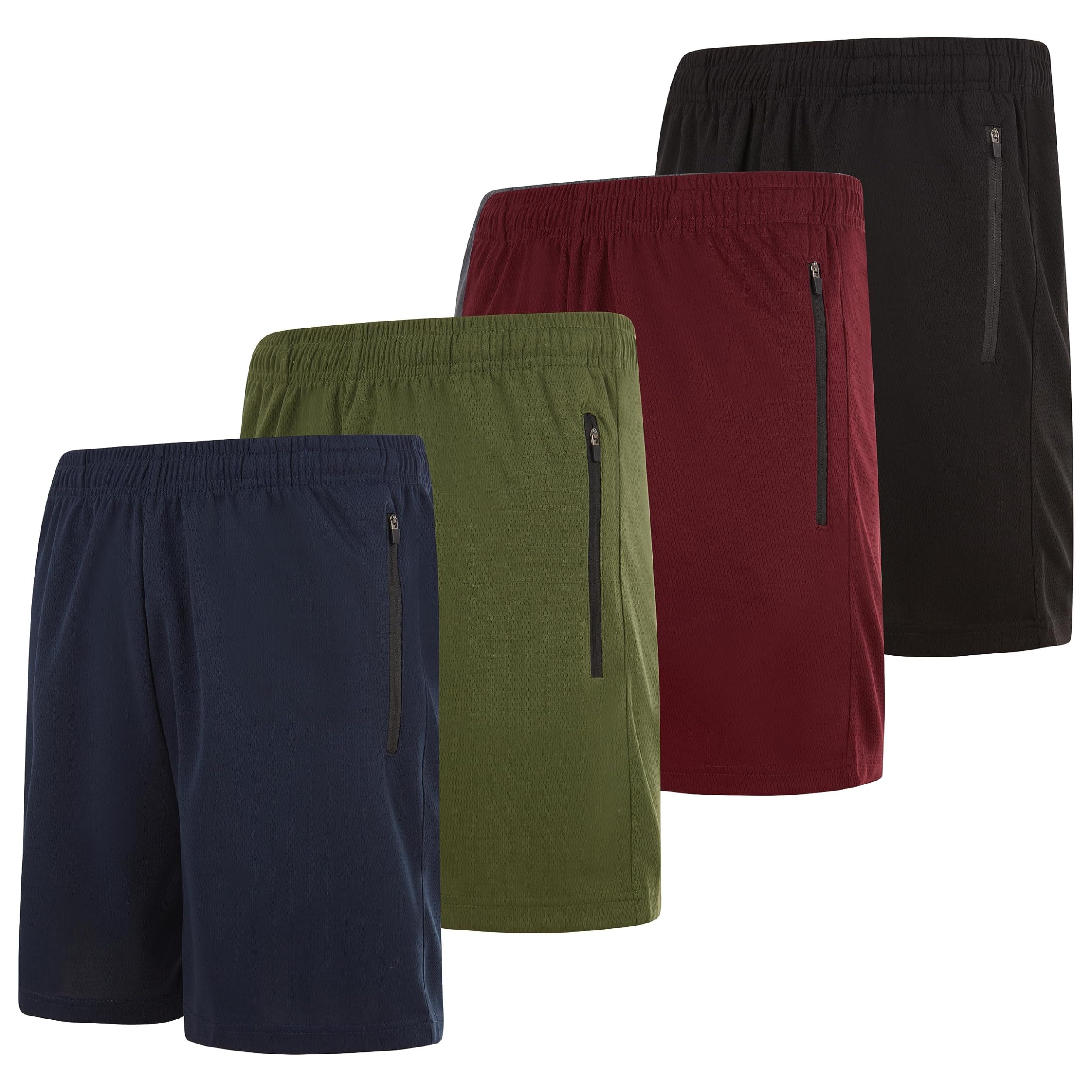 Paquete de 4: pantalones cortos deportivos de malla de secado rápido para hombre de 8 pulgadas con bolsillos con cremallera (disponible en tallas grandes y altas)