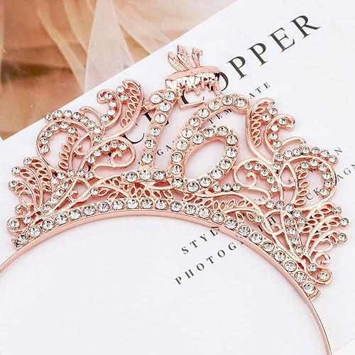 Miniatura 5 de CIEHER Juego de banda y corona de cumpleaños de 16 años, diadema y banda de oro rosa para niñas, el mejor regalo de cumpleaños 16 para niñas