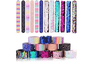 VGOODALL 12 PCS Glitter Slap Bracelet for Kids Sequin Mermaid Bracelet Wristband...