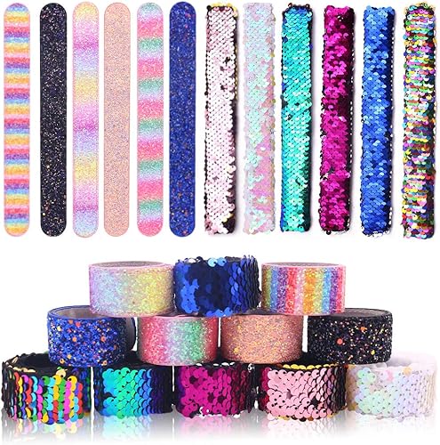 VGOODALL 12 pulseras con purpurina para niños, pulsera de sirena con lentejuelas para suministros de fiesta de cumpleaños