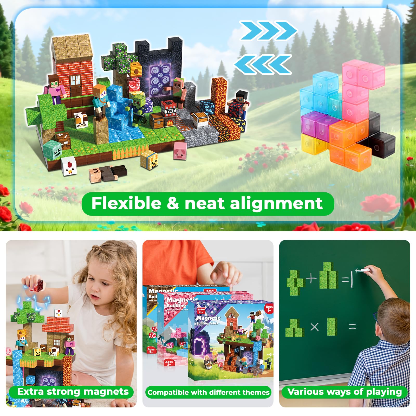 Magneverse Bloques Magneticos Construccion Niños 210 Piezas + 6 Figuras - Aventura en el Bosque Misterioso, Regalos de Juguetes de Construcción Educativos Adecuados para Niños de 6 a 12 años