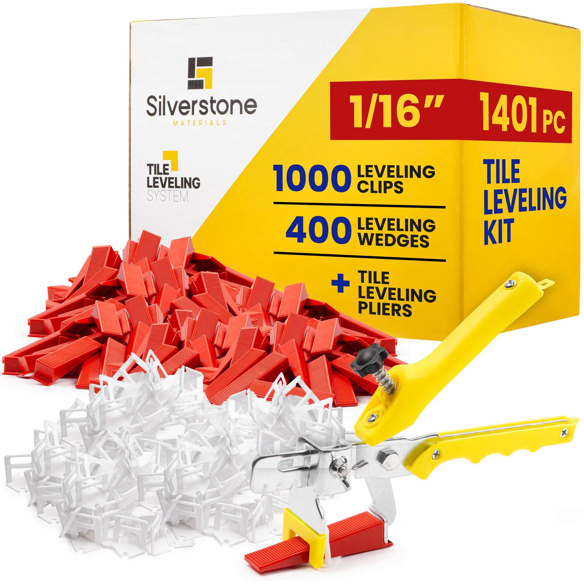 1401 Pcs Tile Leveling System with 1/16" (1.5mm) Tile Spacers, Tile Wedges and Tile Leveling Clips - Saves Time for Perfect and Precise DIY