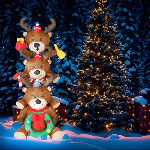 Miniatura 5 de Alce de reno inflable apilado de Navidad de 6 pies de alto con luces LED integradas para decoración del hogar, interior, exterior, patio, jardín,