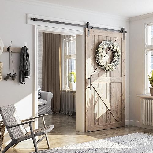 Miniatura 2 de SMARTSTANDARD Kit completo de herrajes para puerta corrediza de granero de 8 pies (incluye kit de riel de 8 pies y juego de mango de tracción y guía