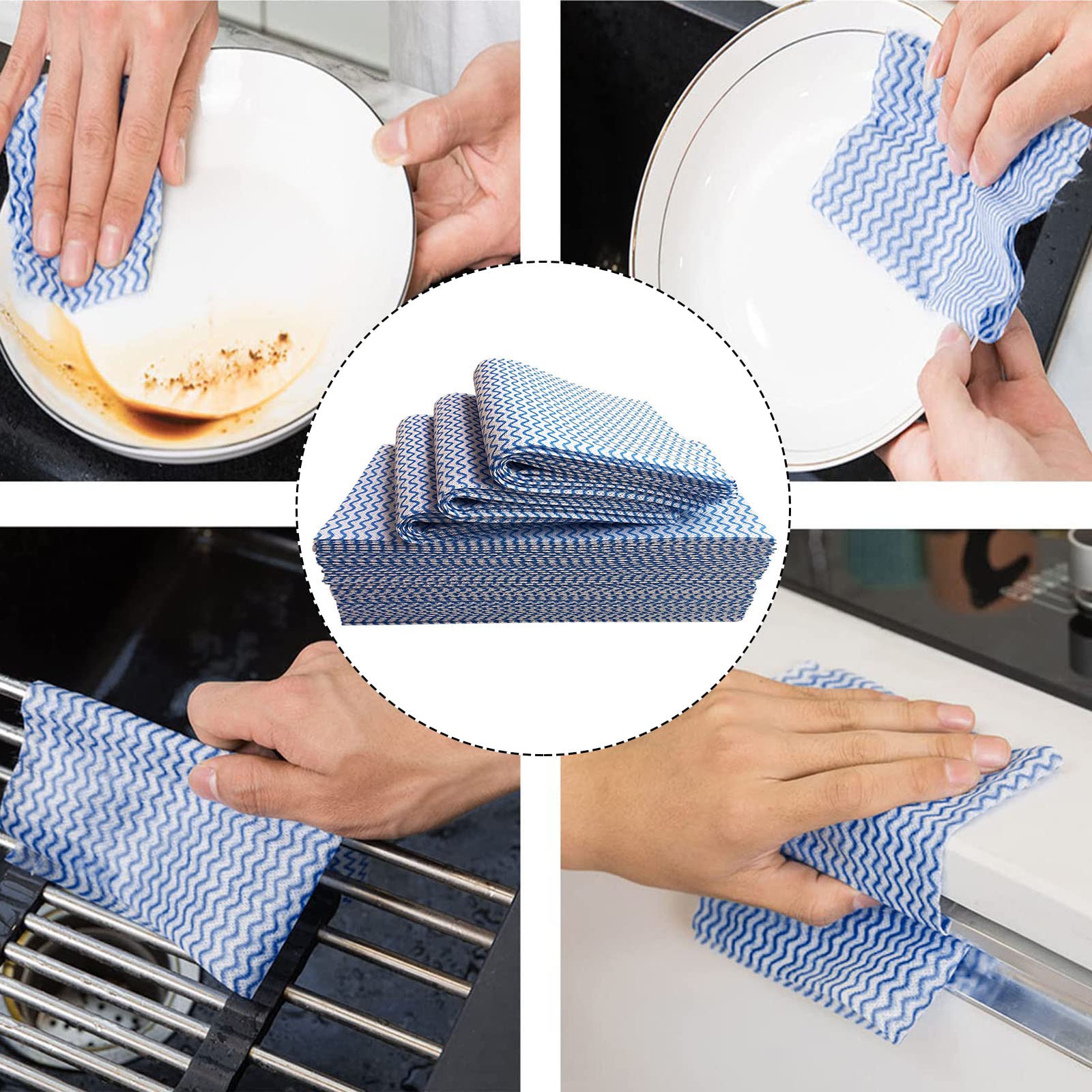 Paño de limpieza plateado, 60 paños desechables reutilizables, paños de limpieza desechables resistentes, paños de cocina reutilizables, ropa J, 60 unidades, azul absorbente, vasos rápidos (azul