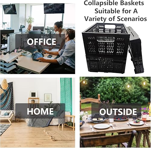 Miniatura 9 de KINGSUSLAY Paquete de 4 cajas de almacenamiento de plástico, cestas de plástico plegables de 20 L, cajas plegables para almacenamiento, cestas de