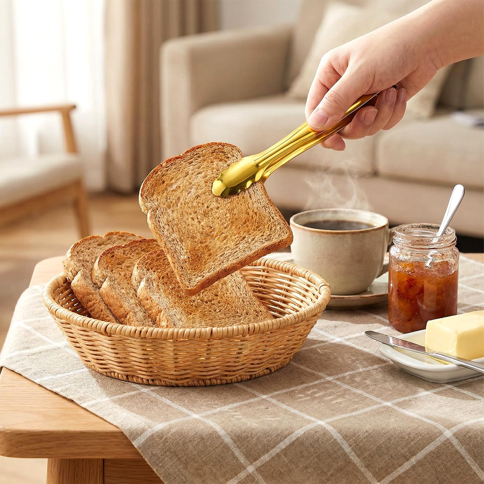 Paquete de 4 pinzas doradas para servir alimentos, pinzas pequeñas de acero inoxidable para bufé, suministros de bufé, pinzas para fiestas, postres, hielo, azúcar, bistec, ensalada, aperitivos, pan (6