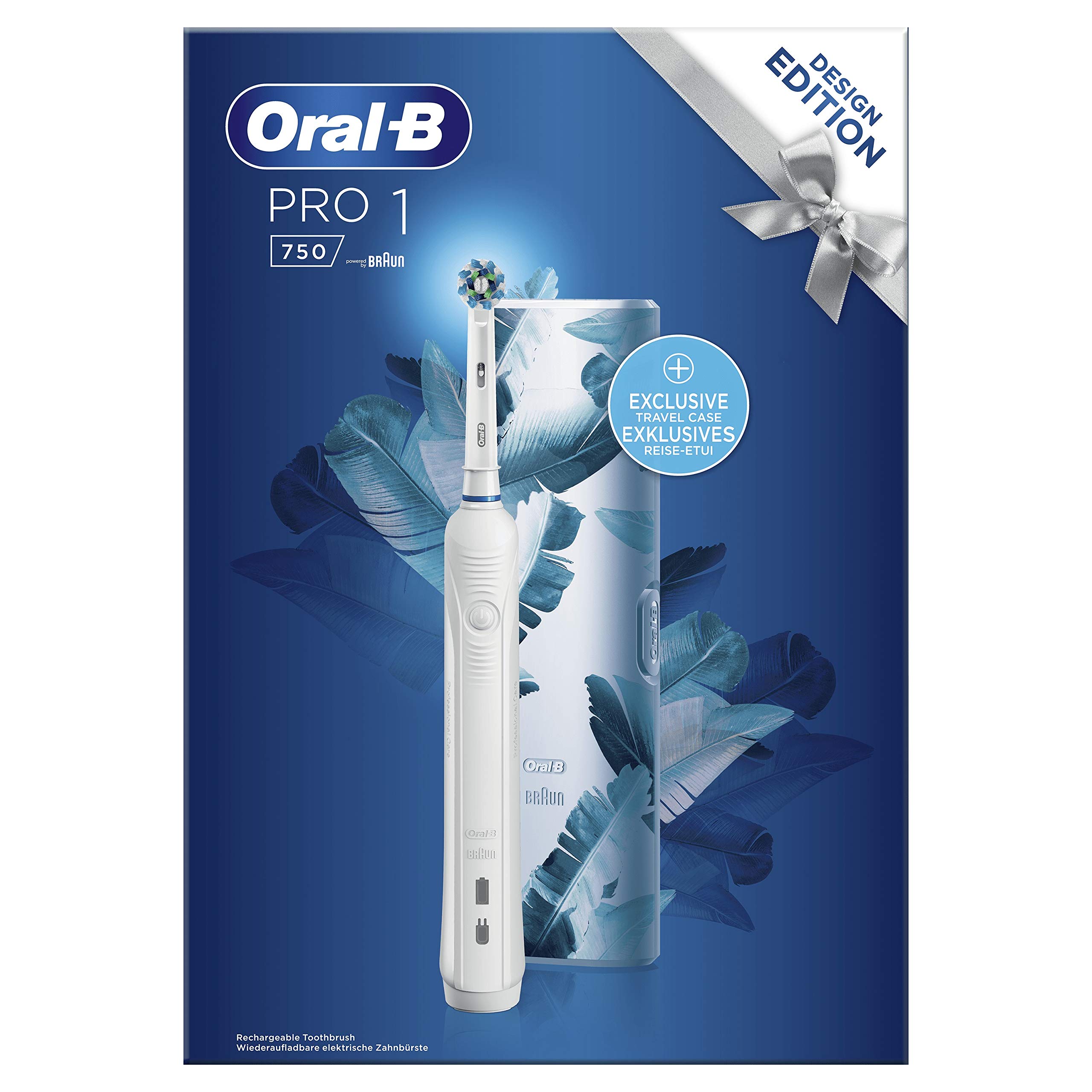 Oral-B Pro 1 750 Brosse À Dents Électrique Rechargeable Avec 1 Manche Capteur De Pression, 1 Brossette Et 1 Étui De Voyage Offert, Élimine Jusqu’À 100 % De Plaque Dentaire, Idée Cadeau, Blanc