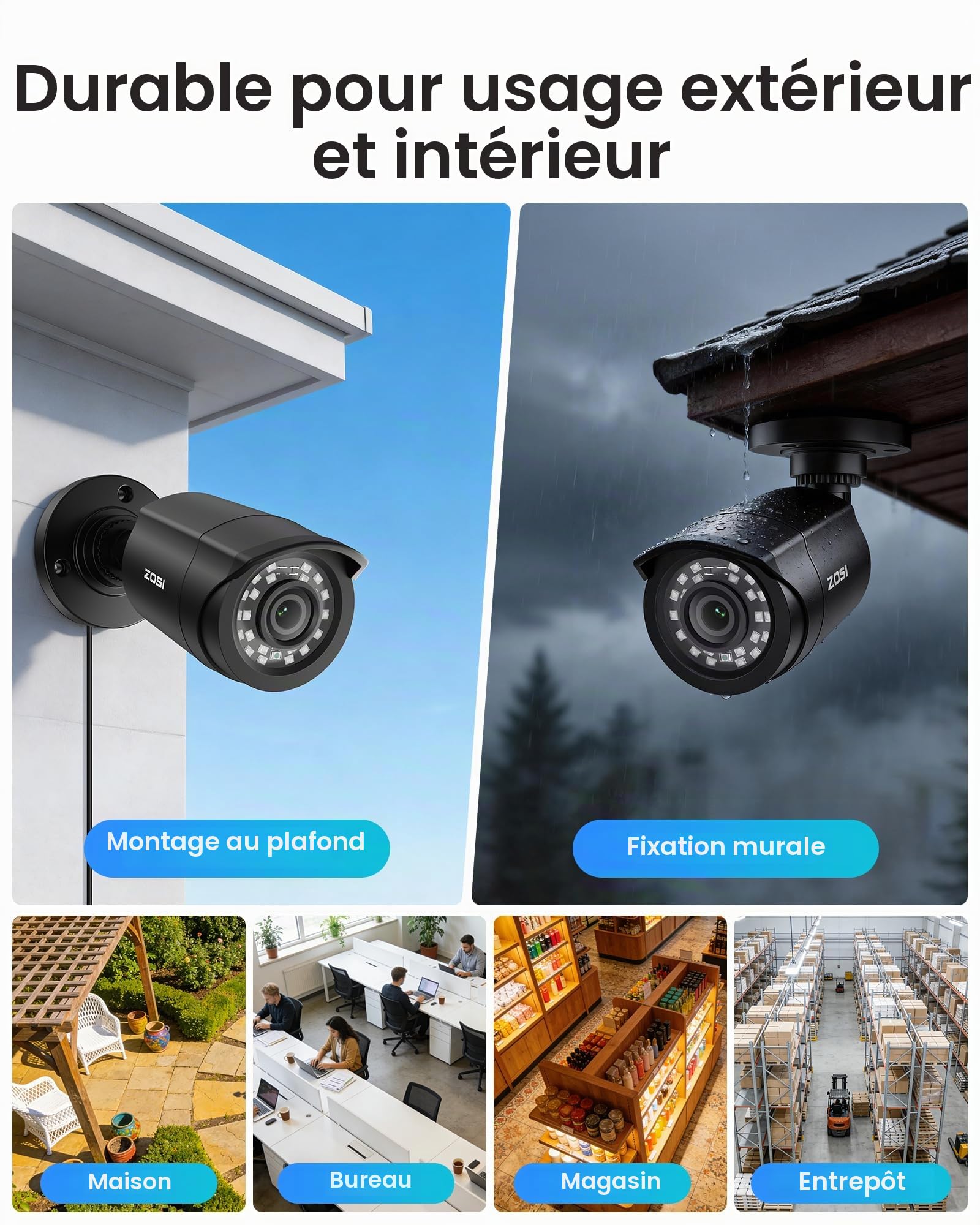 ZOSI H.265+ Kit Caméra Surveillance Extérieure 1080p IP66 DVR 8CH 2To