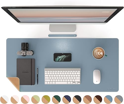 RENMTURE Alfombrilla de mouse de doble cara, corcho natural y piel sintética, grande para oficina y trabajo en casa, protector de escritorio