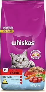 WHISKAS Ração Carne Gatos Adultos Castrados 2,7 kg - Produto 5 mais recomendado com 4.8 estrelas
