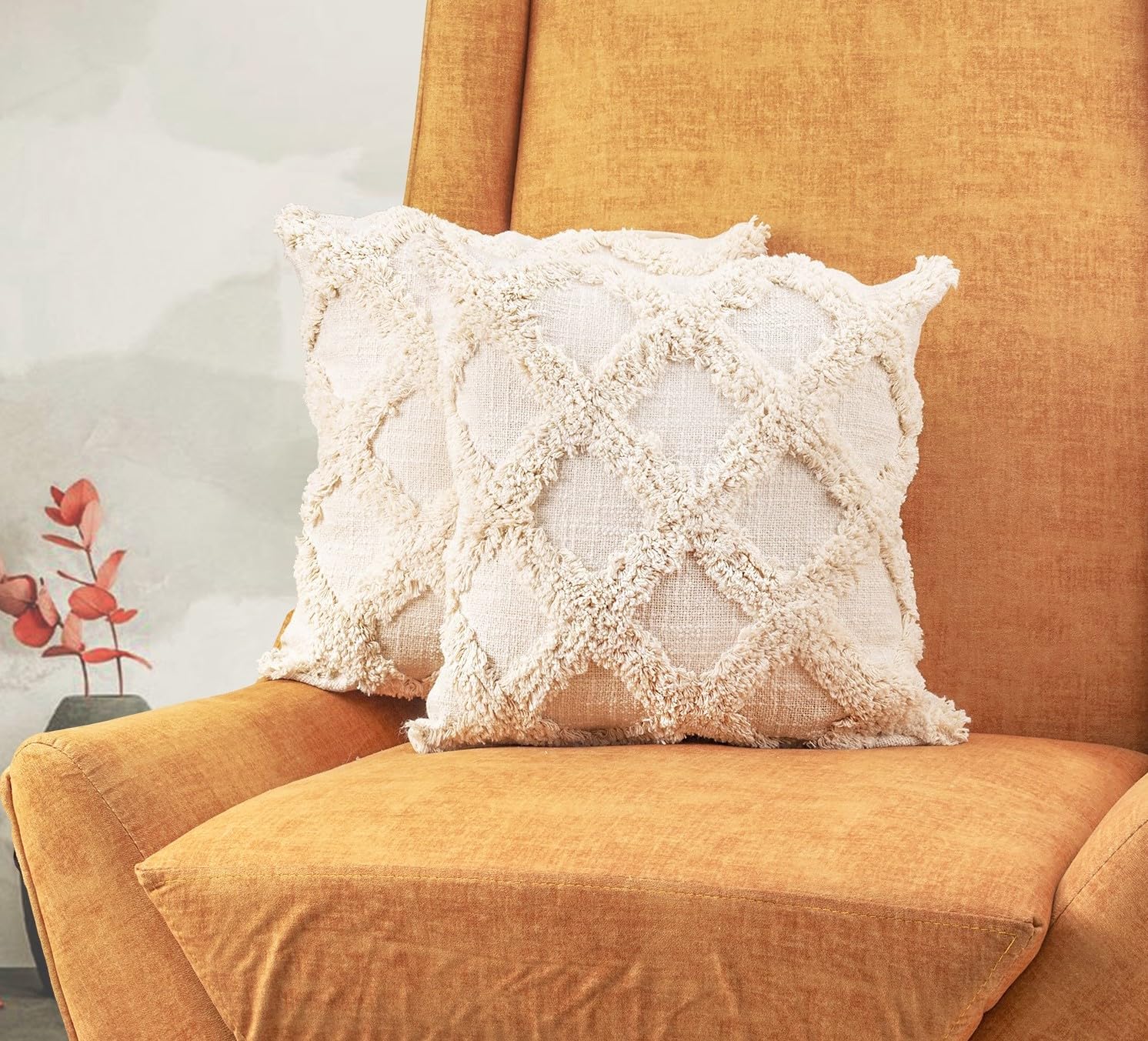 Kravika ® Boho Cushion Covers, Set of 2, Ivory and Off White, 16"X16" Inch(40X40 cm), Multipurpose Throw Pillow for Sofa/Couch/Bed/Diwan/Office Chair. (B0CBG5QLVZ) Amazon Price History, Amazon Price Tracker