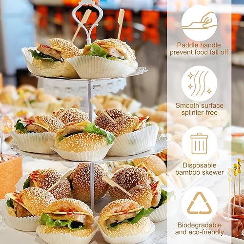 Miniatura 3 de CompoBambu 200 pinchos de bambú para fiestas, palillos de cóctel de 4.7 pulgadas para frutas, palillos de dientes para aperitivos, palillos de