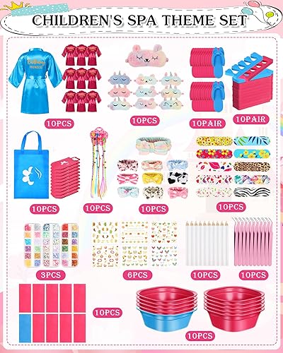 Miniatura 2 de Suhine Juego de 10 suministros de fiesta de spa para niñas, batas de satén para niños, kit de salón de uñas, accesorios para fiestas de cumpleaños