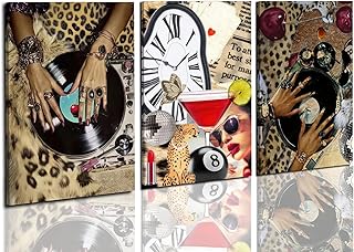 3 Pcs Leopard Wall Art , Black Woman Cheetah Print Room Posters Print Lu...