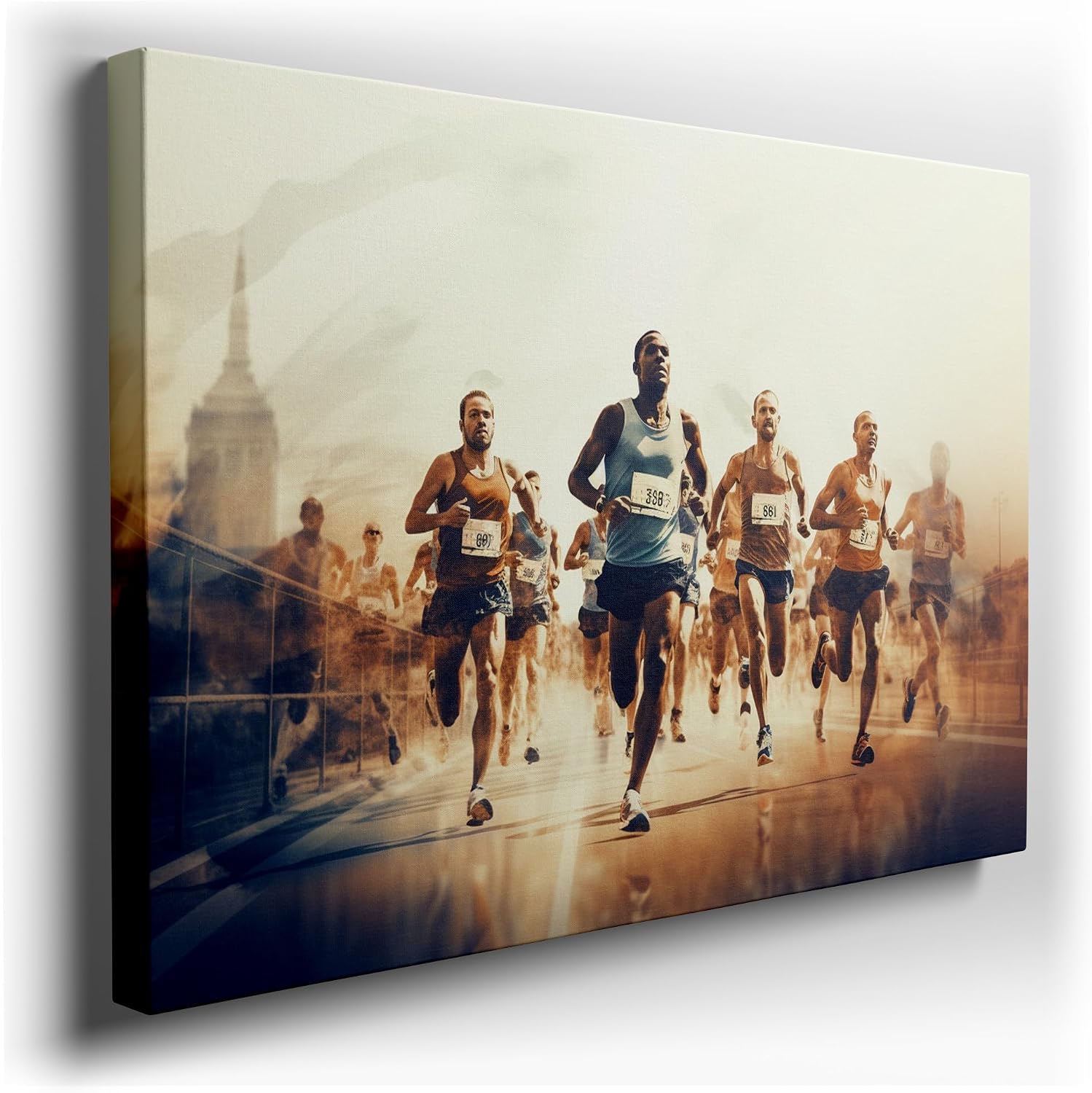 Canvas for Living room. Leading the Pack - The Heat of the City Marathon Charge, 27 x 18 inch Canvas Wall Art - Modern Home Decor