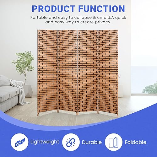 Miniatura 10 de Divisor de habitación, divisor de habitación de ratán hecho a mano, pantalla plegable de madera, separador de habitación, pantalla de división