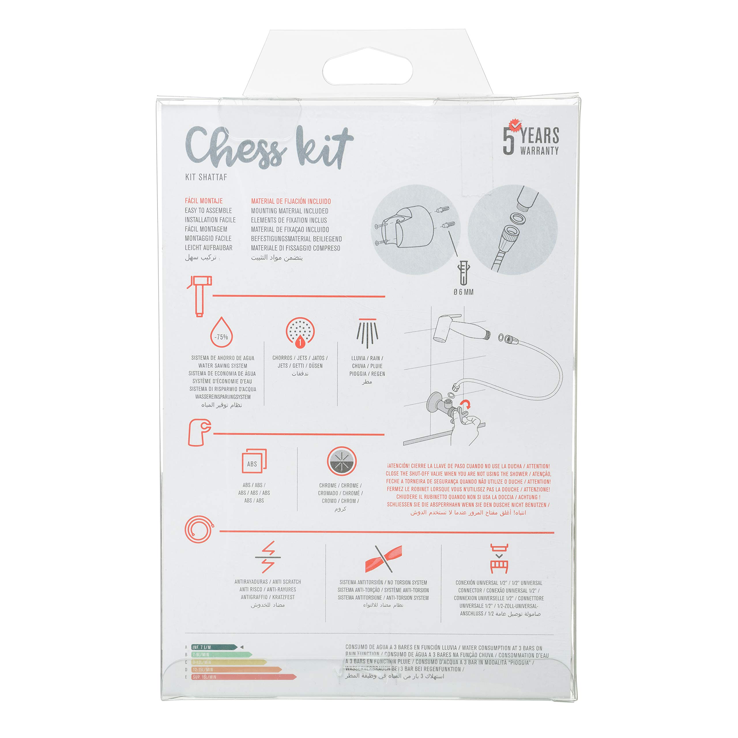 TATAY Shattaf shower set, holder and hose with chrome finish, 1 position and fixing system included, Cranberry, x-Large - Image 3