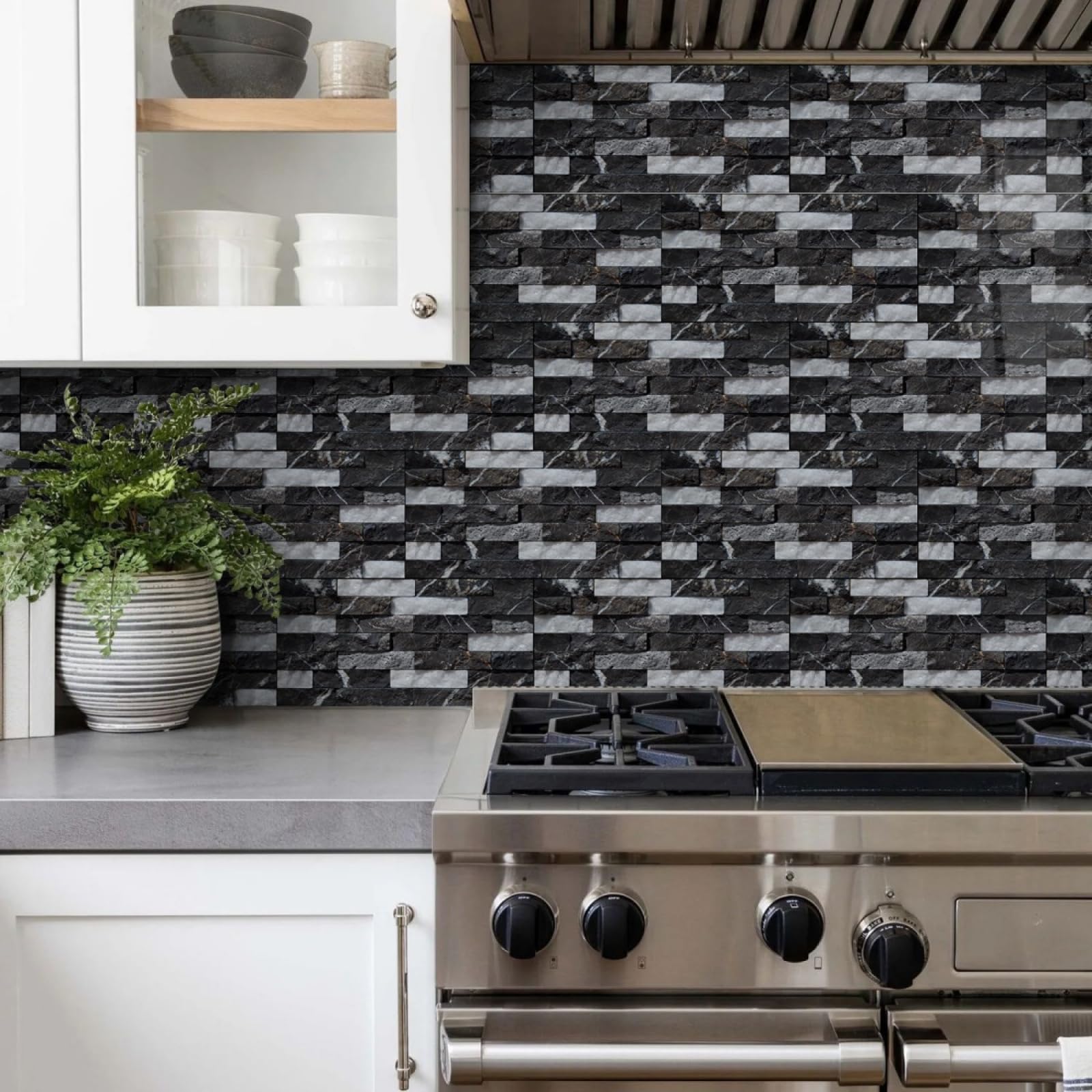 Adesivi per Piastrelle da Cucina in PVC autoadesivi, Effetto Marmo Nero e Grigio, Resistenti, per pareti e Pavimenti del Bagno, antiolio e Rimovibili, 15x30 cm/18 Pezzi.