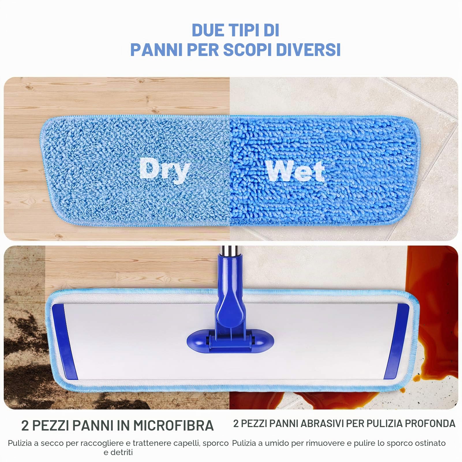 Conliwell - Mocio professionale in microfibra da 45,7 cm, 4 panni riutilizzabili e lavabili, con manico in acciaio inossidabile, sistema di pulizia dei pavimenti, per pulizia di legno duro, vinile,