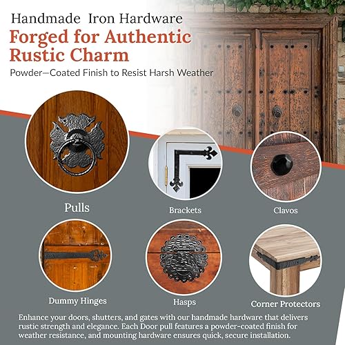 Miniatura 3 de Borderland Rustic Hardware Paquete de 2 tiradores de pecho de 4.5 pulgadas, gabinete de hierro antiguo para cajuela martillado Country The Farmhouse