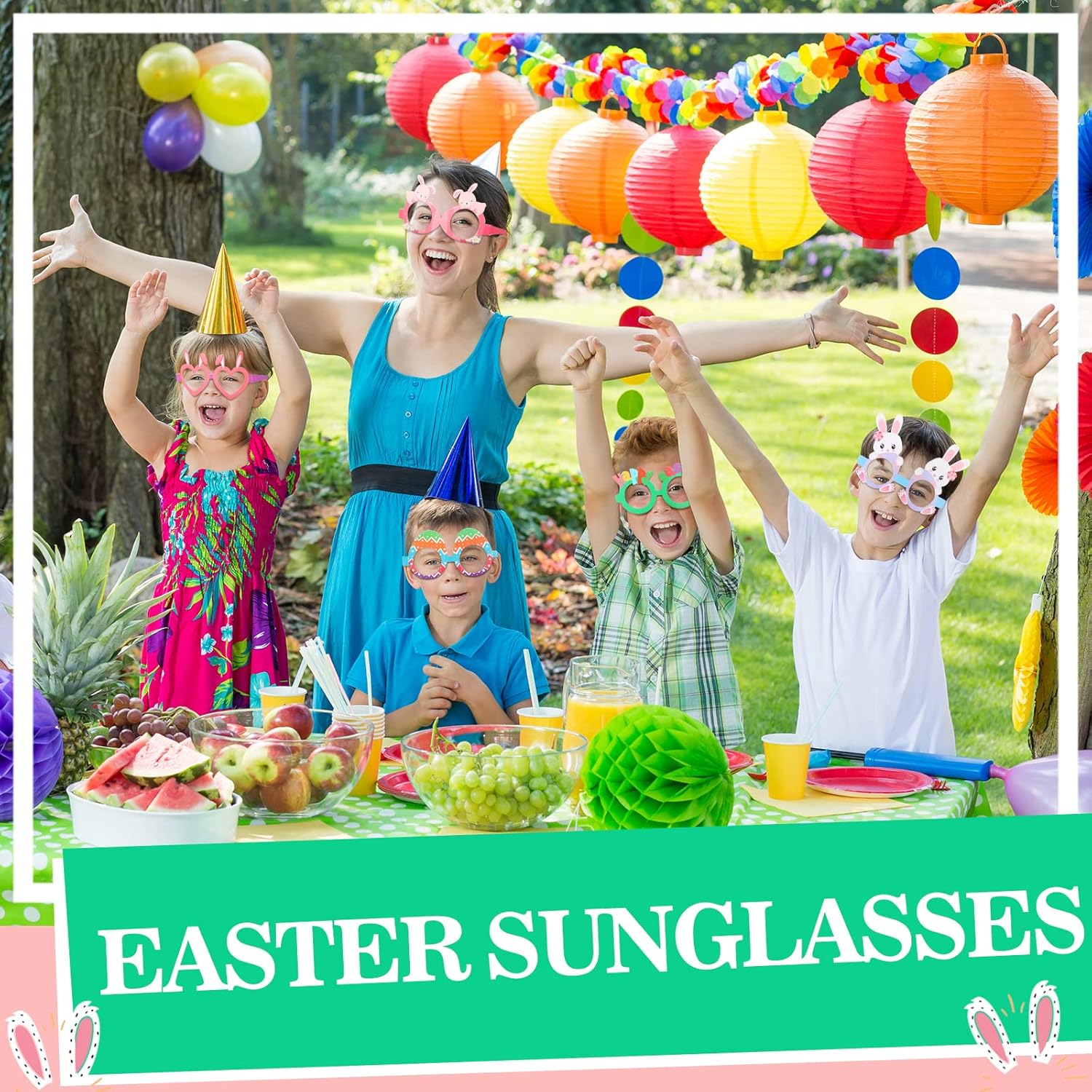 Lenwen 24 Pieces Happy Easter Glasses Paper Glasses Frame Chick Bunny Ears Eggs Eyeglasses Easter Day Eyewear for Kids Adults Photo Booth Props Party Favor Decorations Supplies