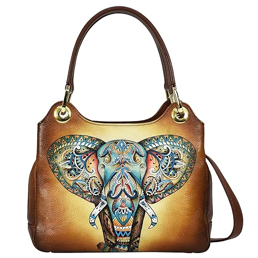 Anuschka Handbemalte Hobo aus Echtleder mit Kettenriemen - Elephant Mandala