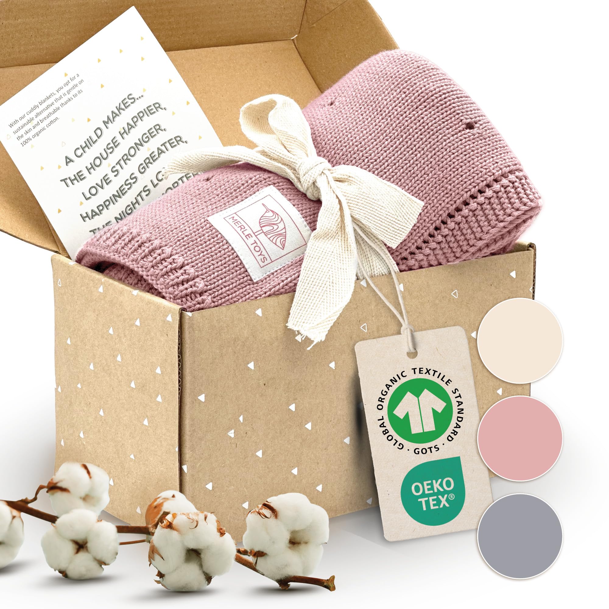 Merle Toys® Premium Cotton Baby Blanket for Newborn Soft GOTS & OEKO-TEX Certified, 100% Organic Cellular Blankets Baby