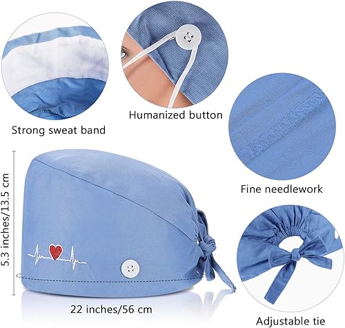 Miniatura 7 de SATINIOR Gorra de trabajo de 4 piezas con botones, gorro de trabajo unisex con banda ajustable para el sudor