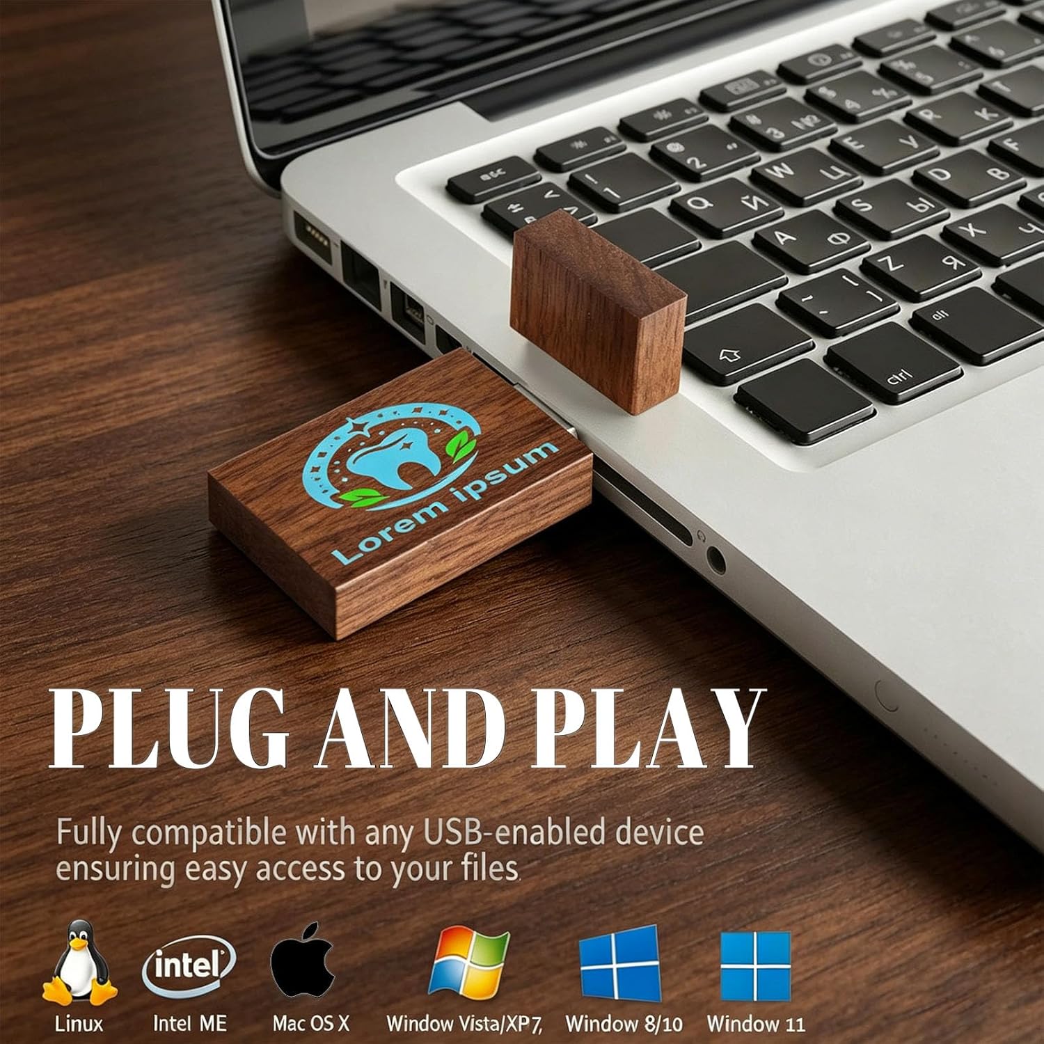 64GB USB 2.0 Personalized Custom Wood USB Flash Drive Wedding Thumb Drive with Gift Box, Customized Engraved Wooden Memory Sticks Jump Drives for Photography/Wedding/Company