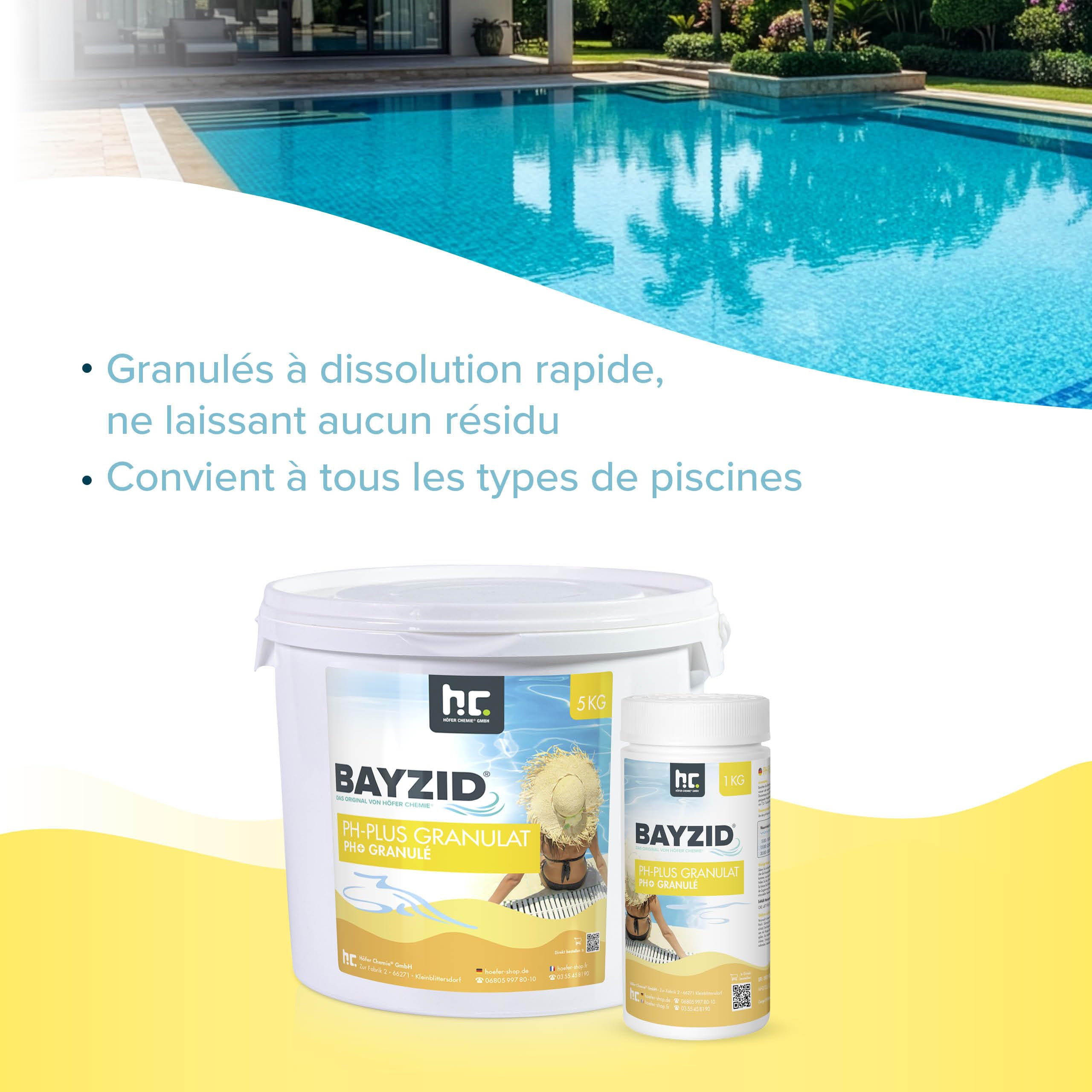 BAYZID® pH Plus Granulé – 1 x 5 kg pour Augmenter Le pH de l’Eau de Piscine – Dissolution Rapide, Facile à Utiliser