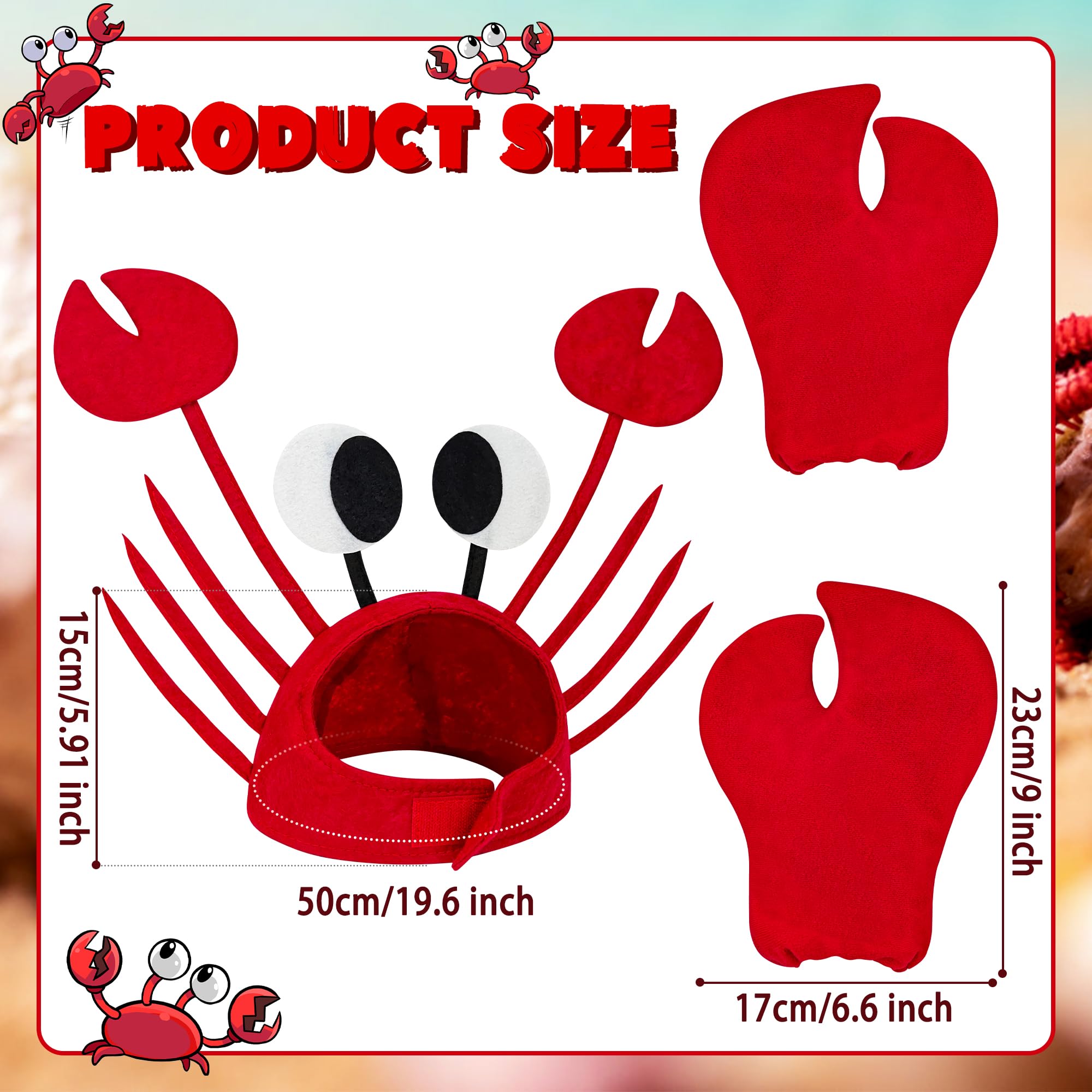 Horolam Crab Costume Accessories, Crab Costume with Claws Gloves Adjustable Crab Hat for Adults World Book Day Cosplay Party - Image 2