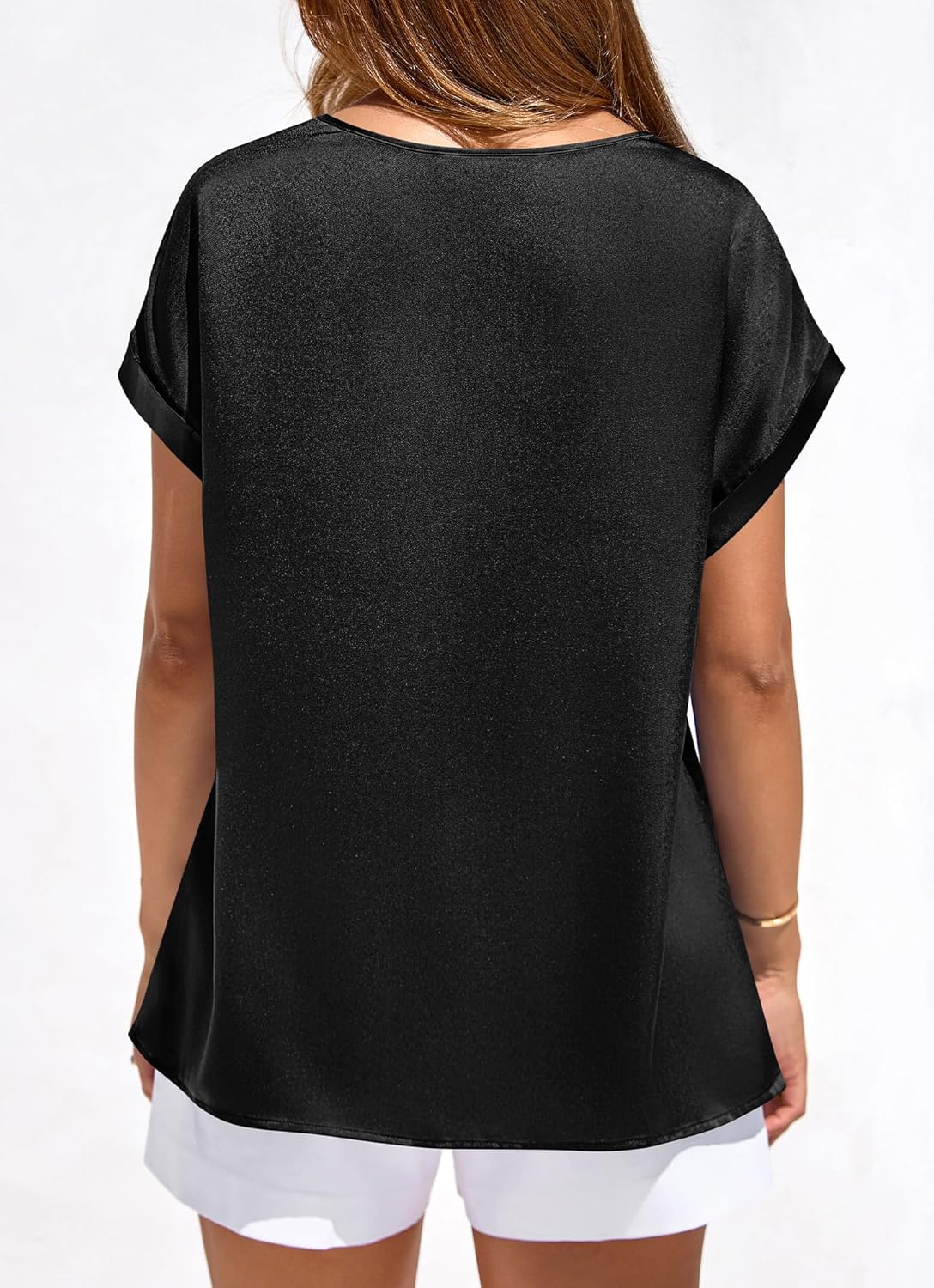 BTFBM Womens Summer Tops Satin Blouses Dressy Casual Crewneck Short Sleeve Shirts 2026 Spring Work Business Outfits - Image 4