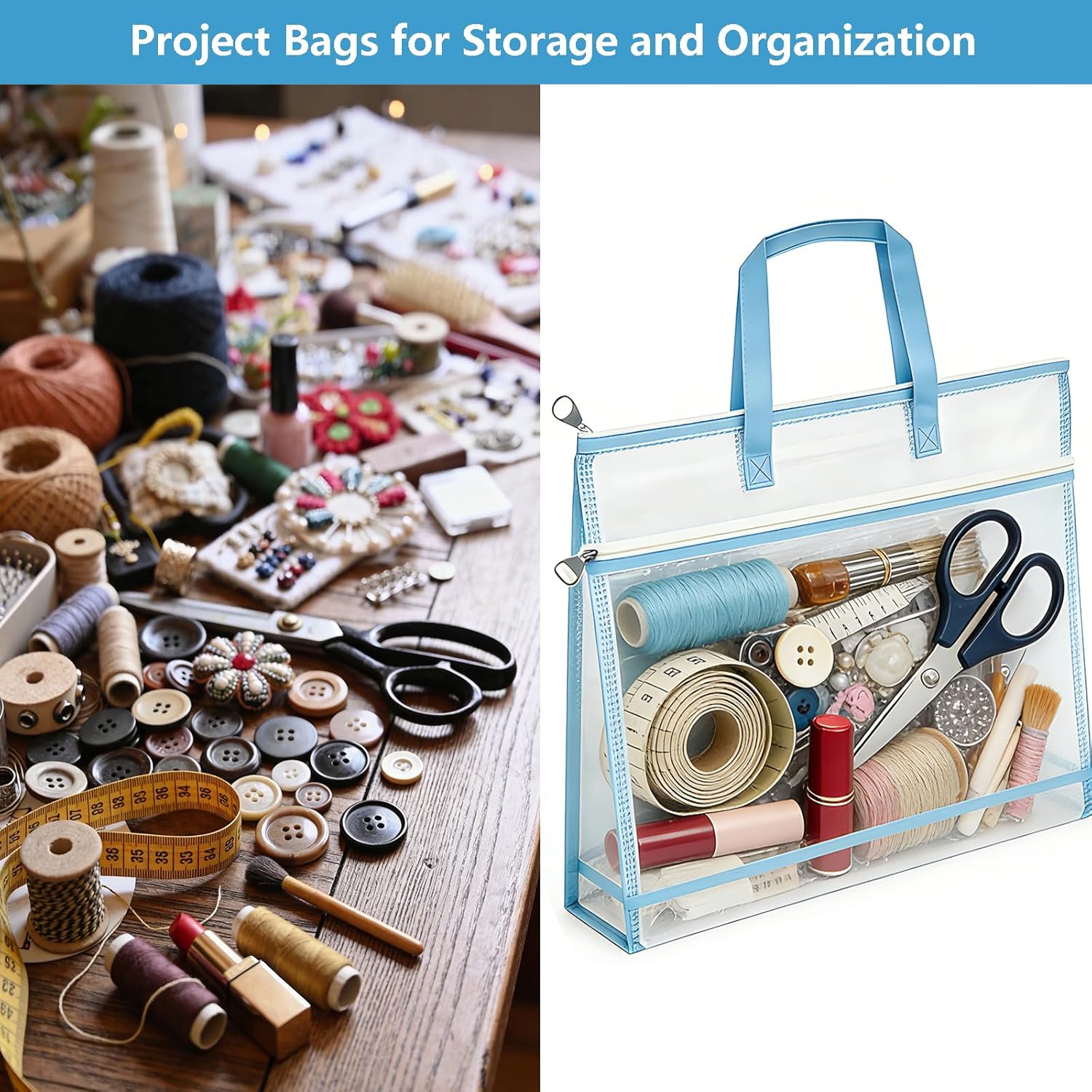 7 Pcs Project Bags Needlepoint Project Bag with Zipper Storage Bags with Handles Sewing Organizer Craft Storage Travel Art Quilting Sewing Bag for Artwork Charts Office