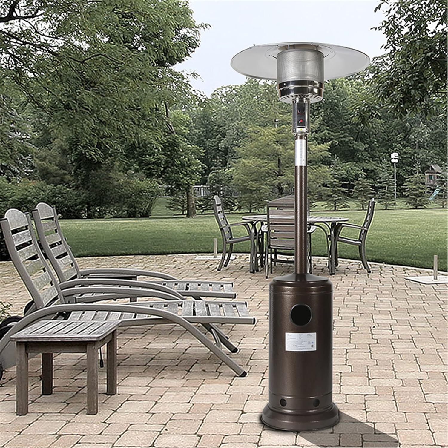 46000BTU Propane Hammered Bronze powder coated Iron Mushroom Outdoor Patio Heater with Two Smooth-rolling Wheels, Hose Set & Black Cover