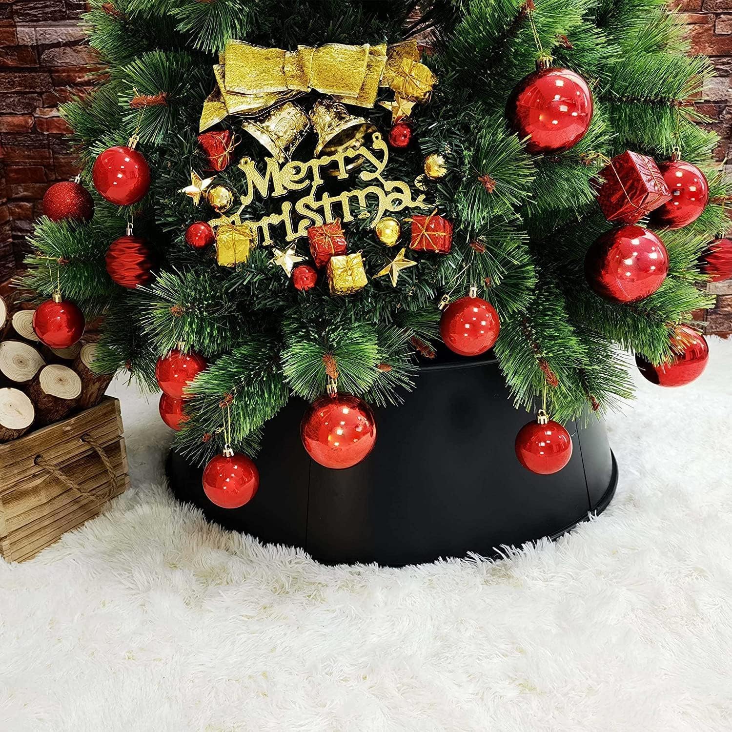 25" D Christmas Tree Collar Black Round Christmas Tree Ring