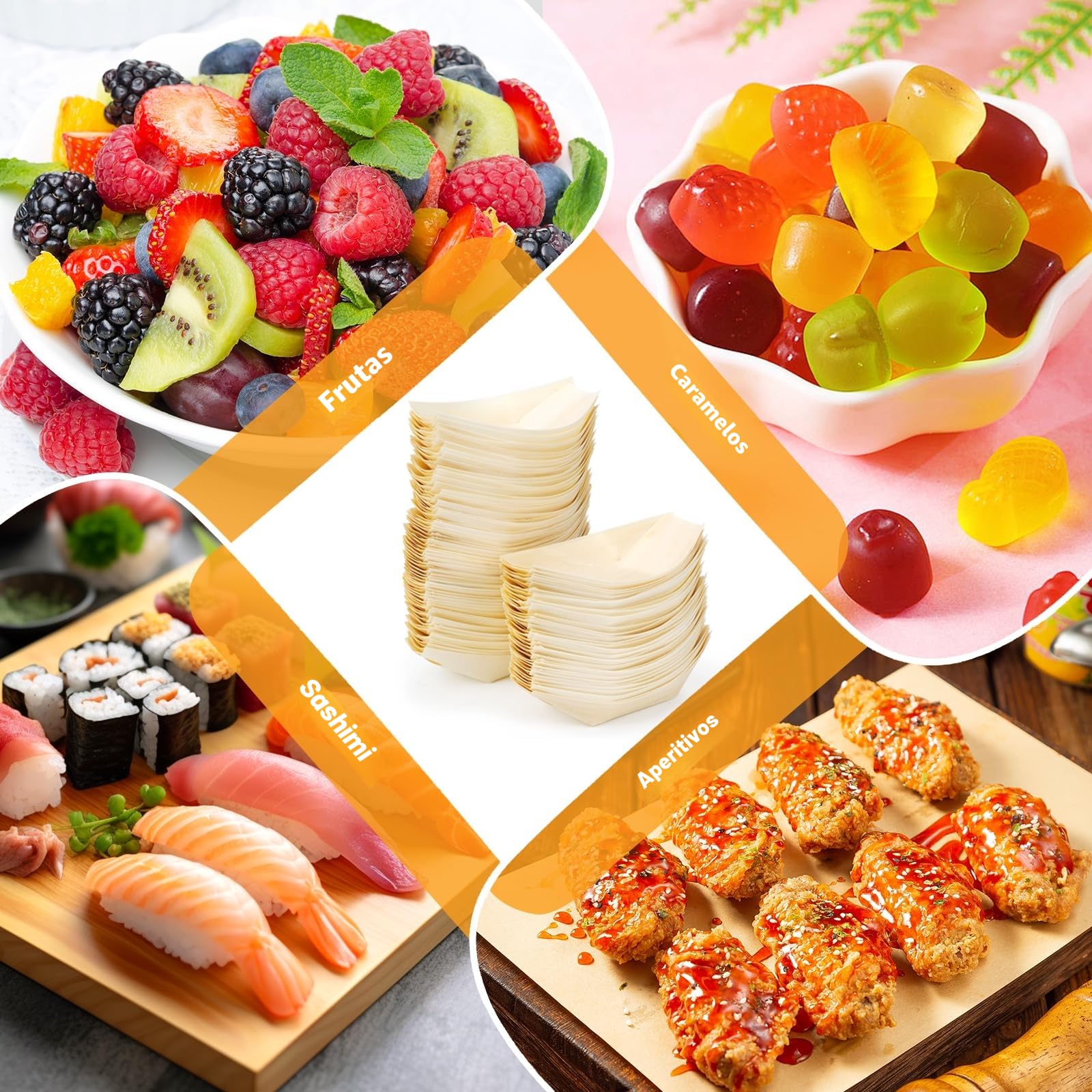 LPZMPZ 100 Piezas Cuencos Bowls Aperitivos Bols Desechables EcolóGicos y Biodegradables Barquitas de Madera para Aperitivos Fiesta Papas Fritas Currywurst Sushi Catering