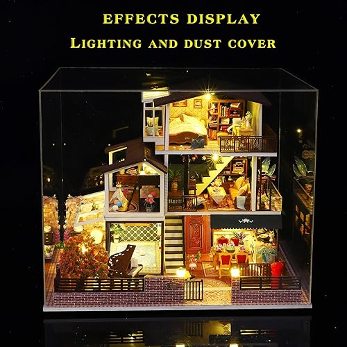 Miniatura 7 de Spilay Kit de muebles de madera en miniatura para casa de muñecas, modelo de castillo grande hecho a mano, escala 124, juguetes creativos de casa de