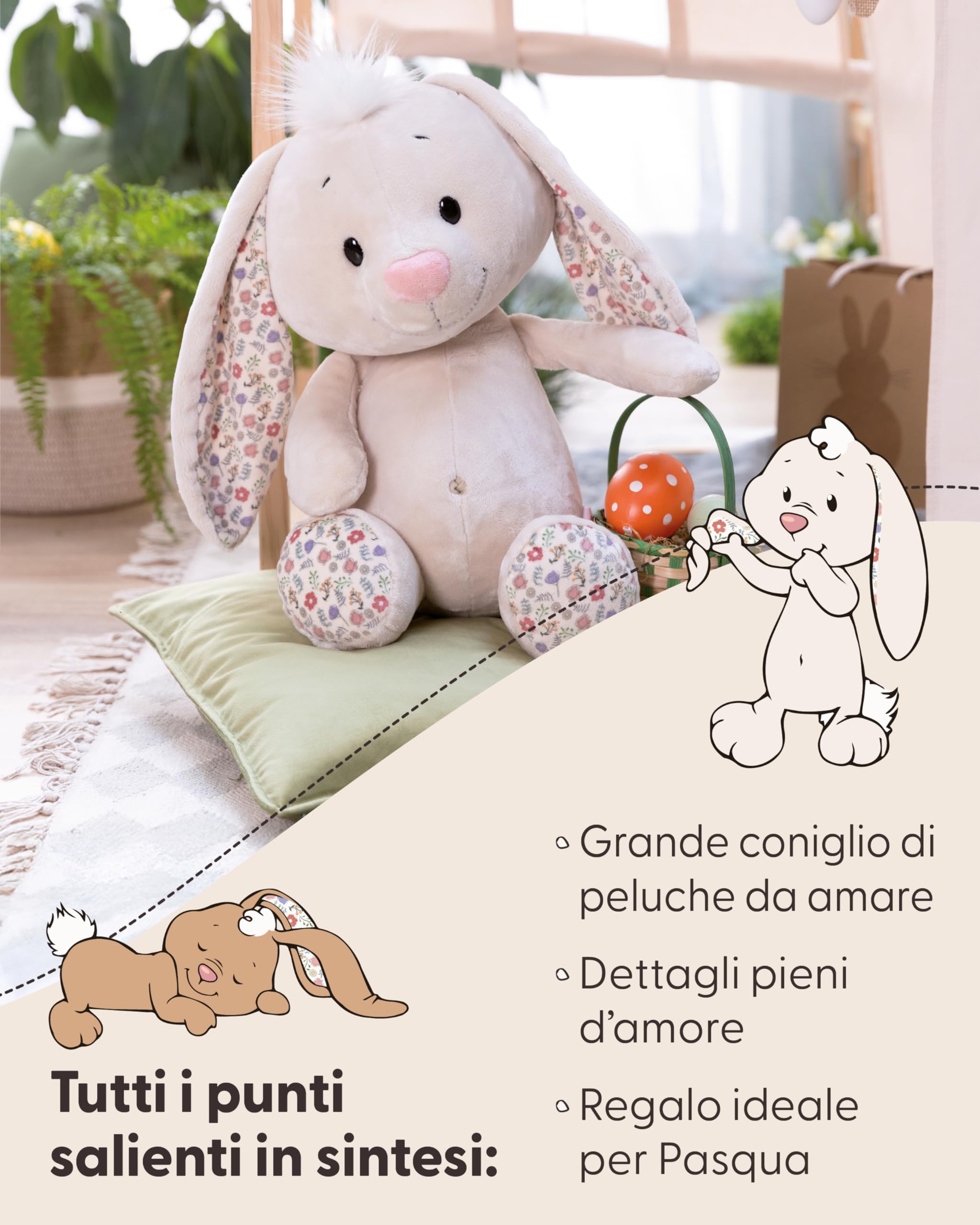 NICI Coniglietto di peluche, 50 cm, beige - 62673