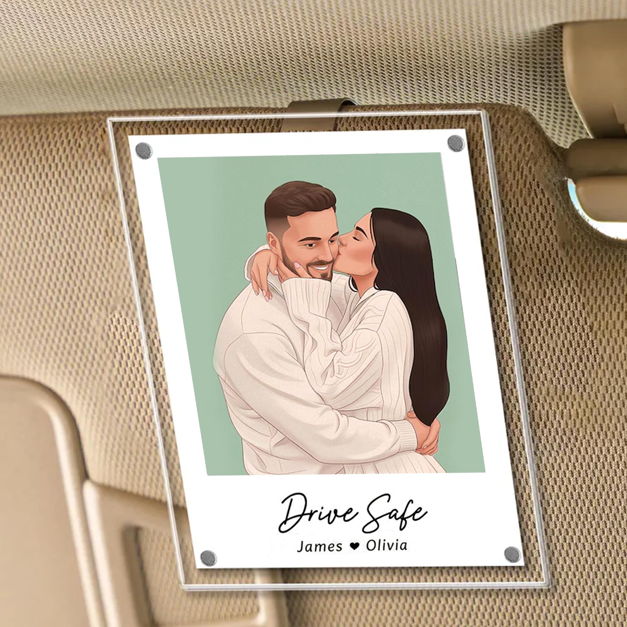 Noni Personalized Couple Cartoon Portrait Photo Car Visor Clip Drive Safe I Love You Car Accessory Custom Photo — view 3